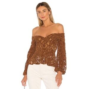 Tularosa Cameron Velvet Lace Peplum Top Carmel Brown XS‎